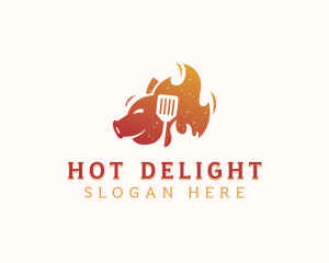 Barbecue Flaming Pig logo design