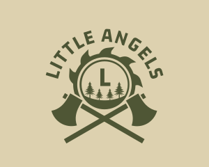 Sawmill - Axe Log Woodworking logo design