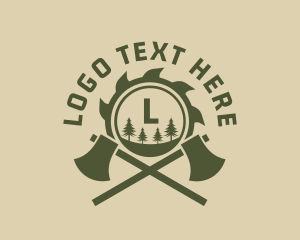 Pine Tree - Axe Log Woodworking logo design
