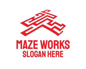 Maze - Red Labyrinth Maze logo design