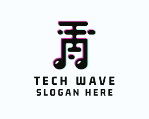 Techno - Glitch Music Note logo design
