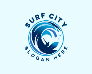 Surfing Ocean Waves logo design