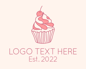 Lineart - Cherry Pastry Cupcake logo design