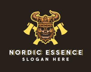 Nordic - Viking Skull Warrior Axe logo design