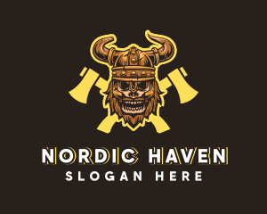 Nordic - Viking Skull Warrior Axe logo design