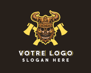 Skeleton - Viking Skull Warrior Axe logo design