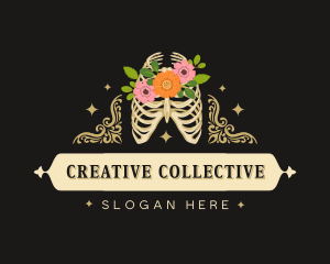 Floral Skeleton Ribcage logo design