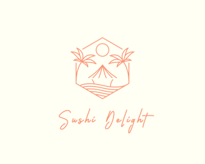 Tropical Tree Beach Hut logo design