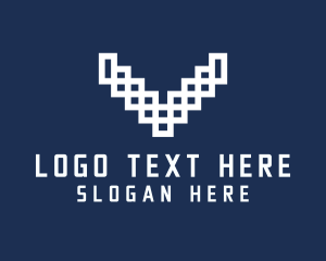 Deer - Pixel Tech Antler Letter V logo design