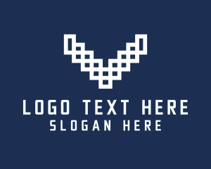 Stag - Pixel Tech Antler Letter V logo design