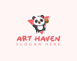 Cute Panda Hamburger  logo design