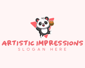 Cute Panda Hamburger  logo design