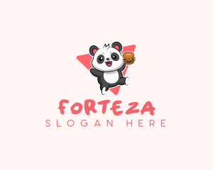 Cute Panda Hamburger  logo design