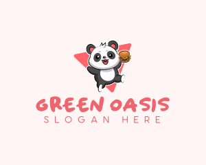 Cute Panda Hamburger  logo design