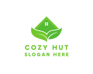 Hut - Green House Leaves logo design