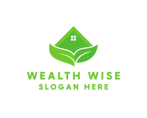 Real Estate - Green House Leaves logo design