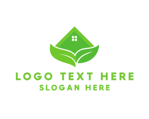 Hut - Green House Leaves logo design