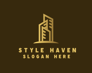 Hostel - Golden Skyscraper Property logo design
