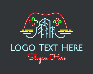 Game Developer - Neon Video Game City logo design