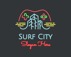 Neon Video Game City logo design