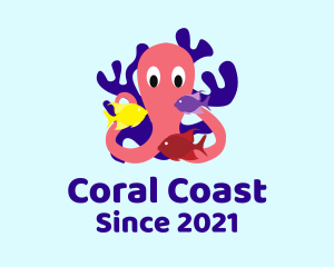 Octopus Fish Coral Reef logo design