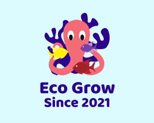 Aquaponics - Octopus Fish Coral Reef logo design