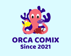 Pet Shop - Octopus Fish Coral Reef logo design