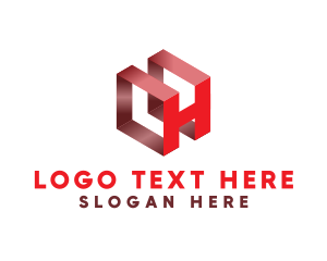 Initial - 3D Red Letter H logo design