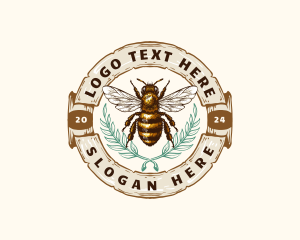 Vintage - Bee Honey Leaf Organic logo design