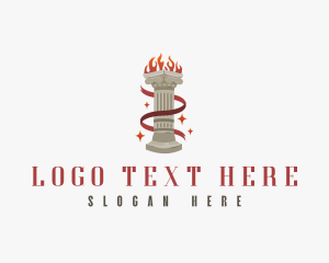 Torch - Ribbon Column Flame logo design