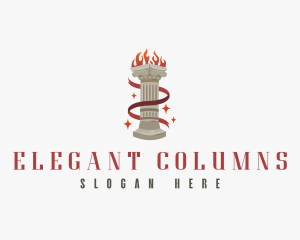 Ribbon Column Flame logo design