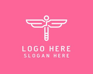 Pink And White - Minimalist Dragonfly Wings logo design