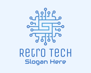 Blue Tech Processor Circuit logo design