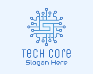 Blue Tech Processor Circuit logo design