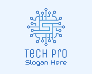 Processor - Blue Tech Processor Circuit logo design