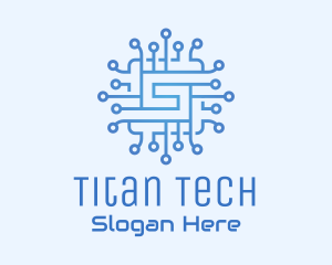 Blue Tech Processor Circuit logo design