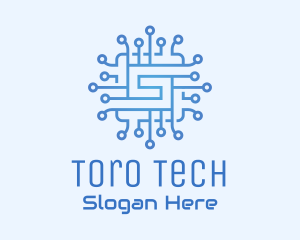 Blue Tech Processor Circuit logo design