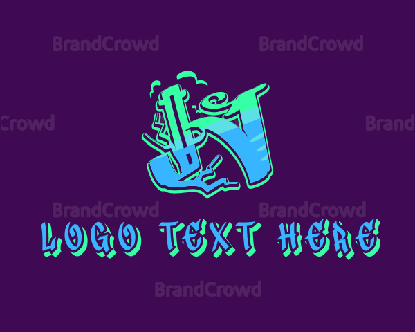 Neon Graffiti Art Letter N Logo