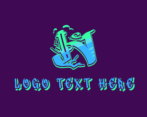 Teenager - Neon Graffiti Art Letter N logo design