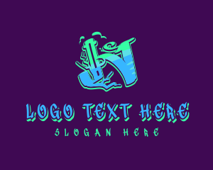 Teenager - Neon Graffiti Letter N logo design