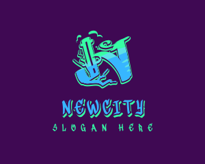 Neon Graffiti Letter N logo design