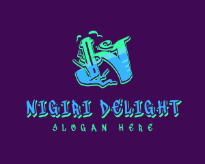 Neon Graffiti Letter N logo design