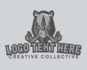 Gray Angry Rhino Animal Gaming logo design