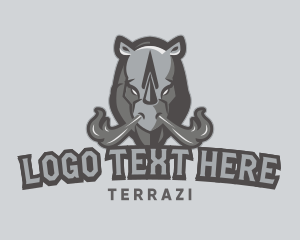 Gray Angry Rhino Animal Gaming logo design