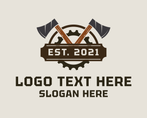 Cog - Industrial Wood Axe Badge logo design