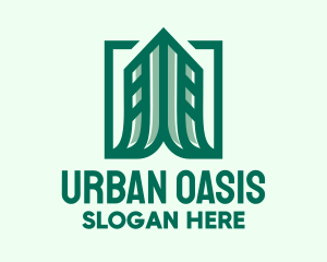 Downtown - Green Skyscraper Badge logo design