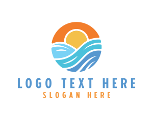 Staycation - Sunset Water Wave logo design