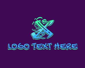 Hiphop - Neon Graffiti Art Letter X logo design