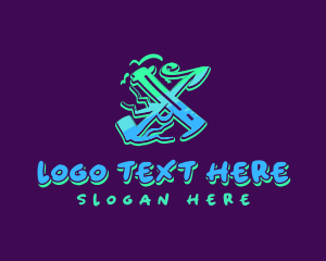 Music Label - Neon Graffiti Letter X logo design
