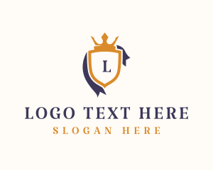 Luxe - Crown Shield Ribbon logo design